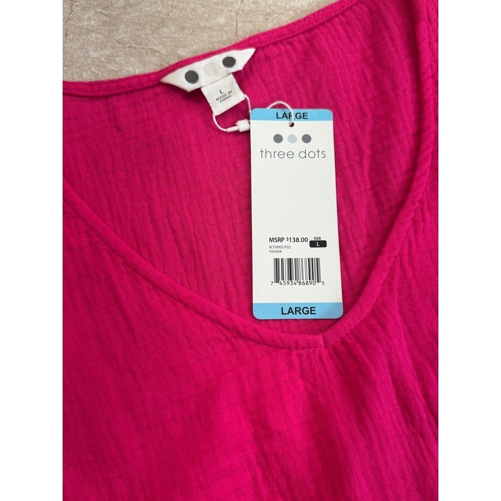 Three Dots‎ Top T-shirt Large Cotton Gauze Pink V Neck Lightweight NWT Blouse - Picture 8 of 9